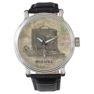 Vintage Camera Antique Map of Africa Personalised Watch