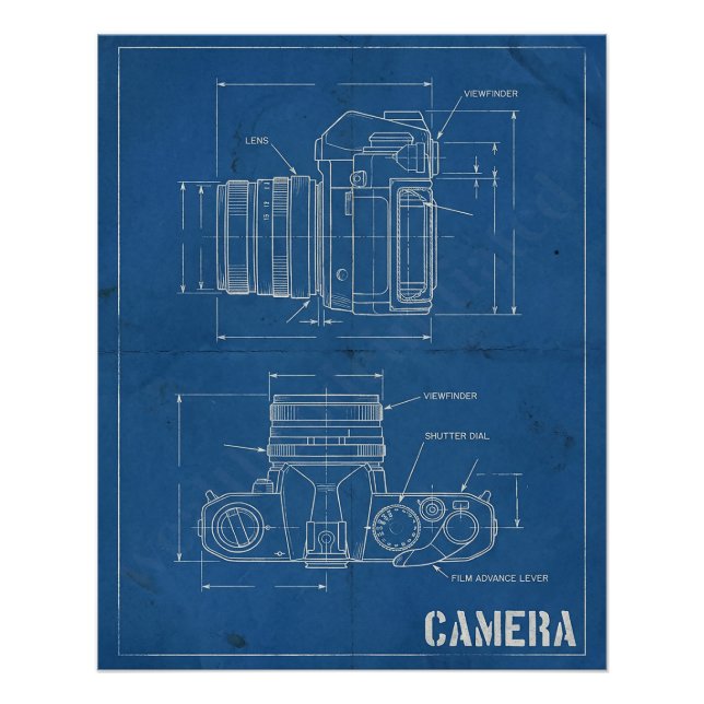 Vintage Camera Blueprint – Retro Wall Art (Front)