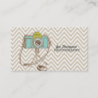Vintage Camera Chevron Photographer Business Cards