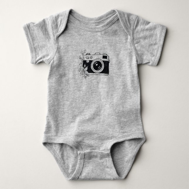 Vintage Camera – Floral Sketch Baby Bodysuit (Front)