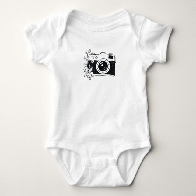 Vintage Camera – Floral Sketch Baby Bodysuit (Front)