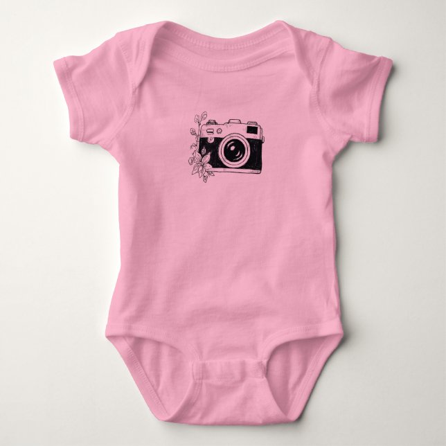 Vintage Camera – Floral Sketch Baby Bodysuit (Front)