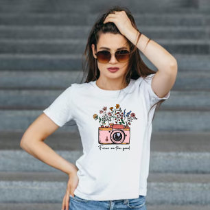 Vintage Camera & Flower Focus on Good Positive  T-Shirt