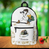 Vintage Camera Girl Floral School Bag Custom Name