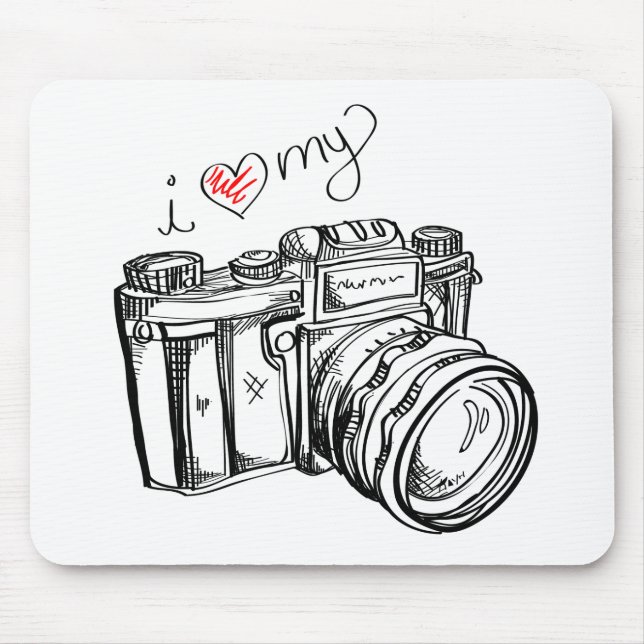 Vintage Camera, Hand Drawn Illustration, Photo Mouse Pad (Front)