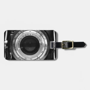 Vintage camera lens luggage tag
