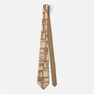 Vintage Camera Pattern in Brown Colours Tie