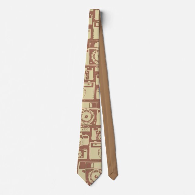 Vintage Camera Pattern in Brown Colours Tie (Front)