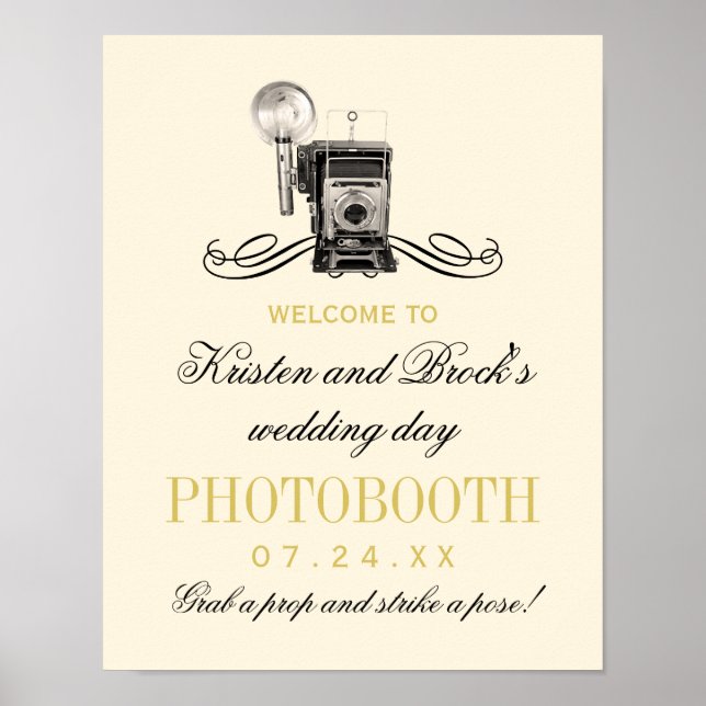 Vintage Camera Photo Booth Gold Wedding Poster (Front)
