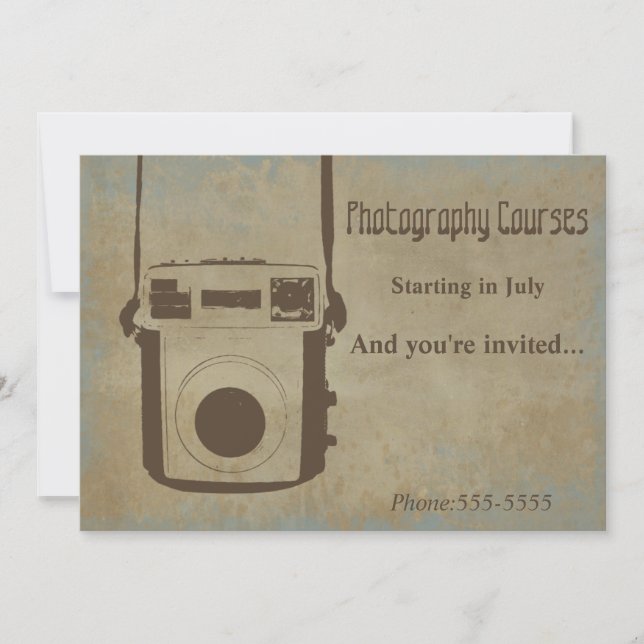 Vintage Camera Photography Courses Invitation Card (Front)