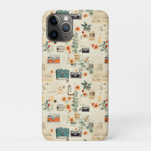 Vintage Camera Radio Floral Teal Orange Collage Case-Mate iPhone Case