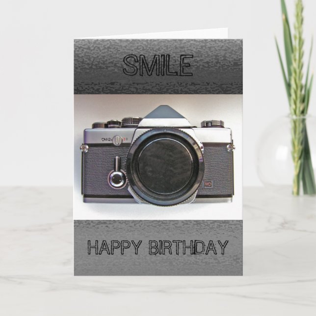 Vintage Camera Smile Happy Birthday Card (Front)