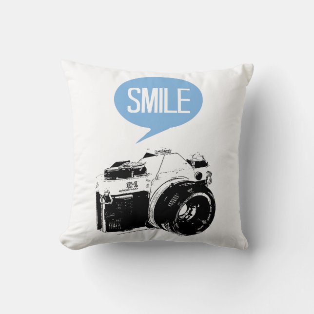 Vintage Camera, Smile Text Balloon, Photographer Cushion (Front)