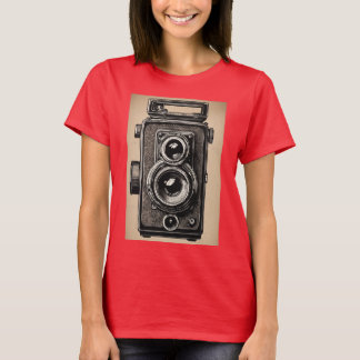 Vintage camera style women basic tshirt