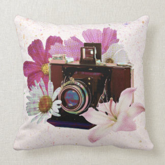 Vintage camera with flowers cushion