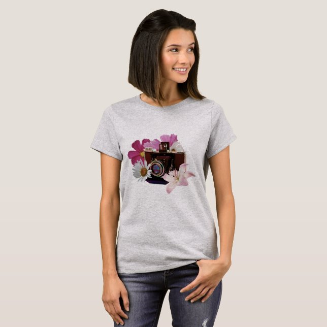 Vintage camera with flowers T-Shirt (Front Full)