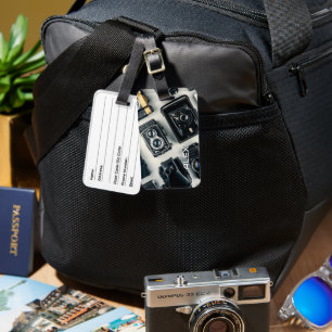 Vintage Cameras on White Background Luggage Tag