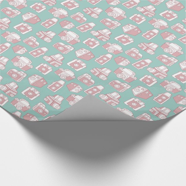 Vintage Cameras Retro Pattern (Blue) Wrapping Paper (Corner)
