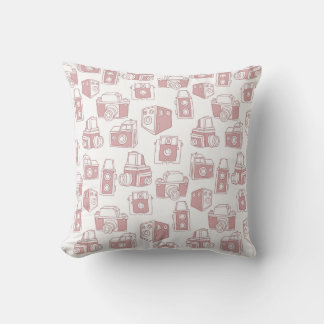 Vintage Cameras Retro Pattern (White / Pink) Cushion