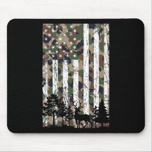 Vintage Camo American Flag Deer Camoflage Hunting Mouse Pad