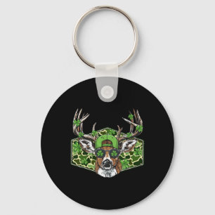 Vintage Camo Deer Hunter Lucky Shamrock Buck St Pa Key Ring