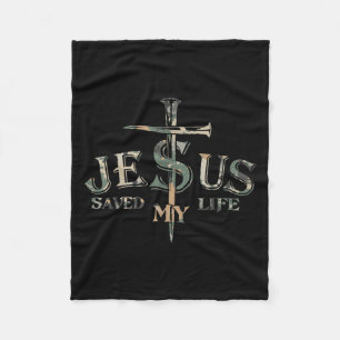 Vintage Camo Jesus Cross Christ Saved My Life Quot Fleece Blanket
