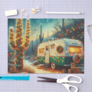 Vintage Camper Christmas Saguaro Cactus Decoupage Tissue Paper