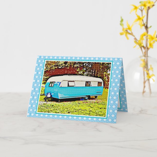 Vintage Camper Hello Friend Greeting Card (Yellow Flower)