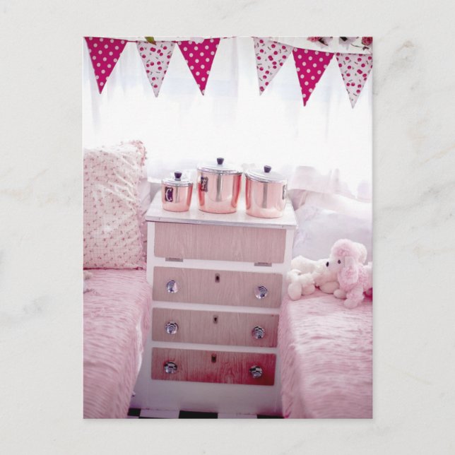 Vintage Camper Interior Pink bedroom Postcards (Front)