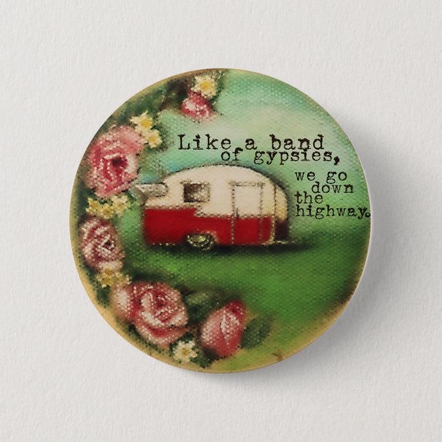 Vintage Camper & Roses 6 Cm Round Badge (Front)