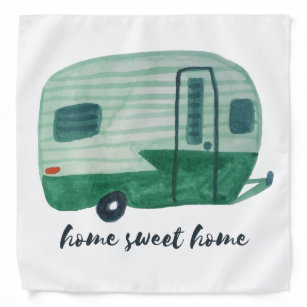 Vintage Camper Trailer Home Sweet Home Watercolor Bandana