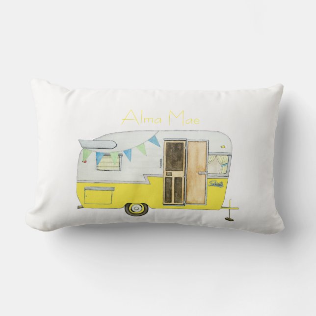 Vintage Camper Trailer in Yellow Lumbar Pillow (Front)