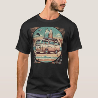 Vintage Camper Van Beach  T-Shirt