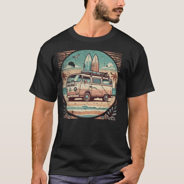Vintage Camper Van Beach  T-Shirt (Front)