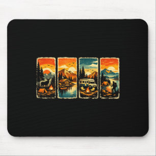 Vintage Camper Wildlife Mountain Graphic Sunset Mouse Pad