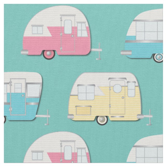 Vintage Campers RV Retro Camping Fabric (Close Up)
