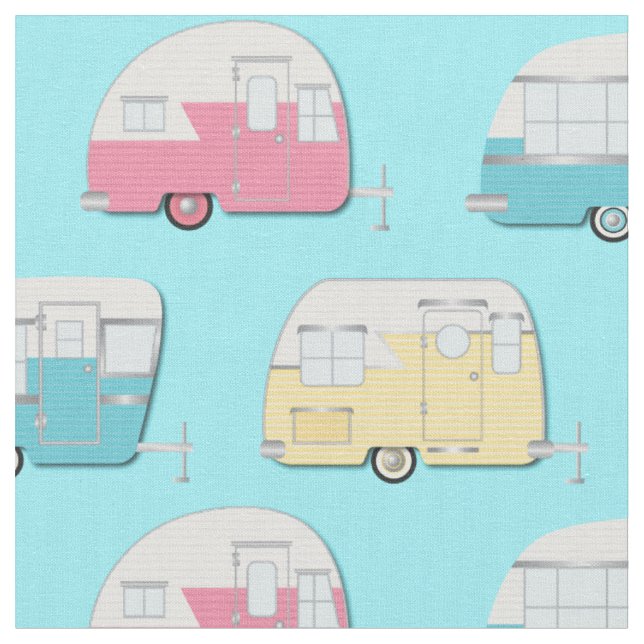 Vintage Campers RV Retro Camping Fabric (Close Up)