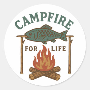 Vintage Campfire Fishing Camping for Life Classic Round Sticker