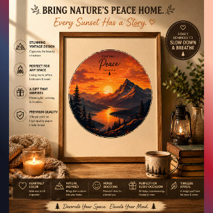 Vintage Campfire Sunset Poster Rustic Mountain L