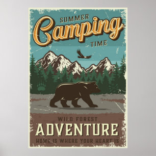 Vintage camping adventure poster