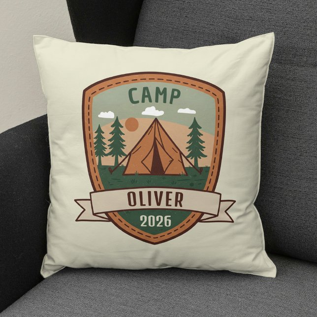 Vintage Camping Badge Personalised Cushion (Creator Uploaded)