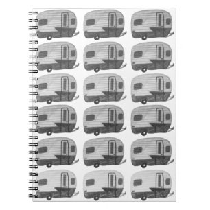 Vintage Camping Camper RV Trailer Black White Notebook
