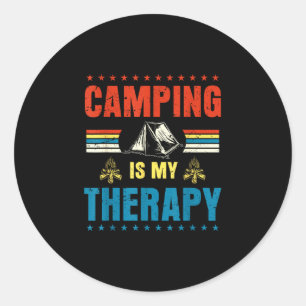 Vintage camping is therapy family adventure classic round sticker