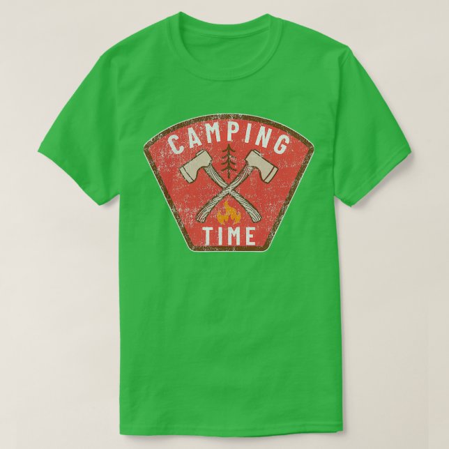 Vintage Camping Time Ax Tree Campfire T-Shirt (Design Front)