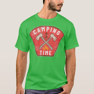 Vintage Camping Time Axe Tree Campfire T-Shirt