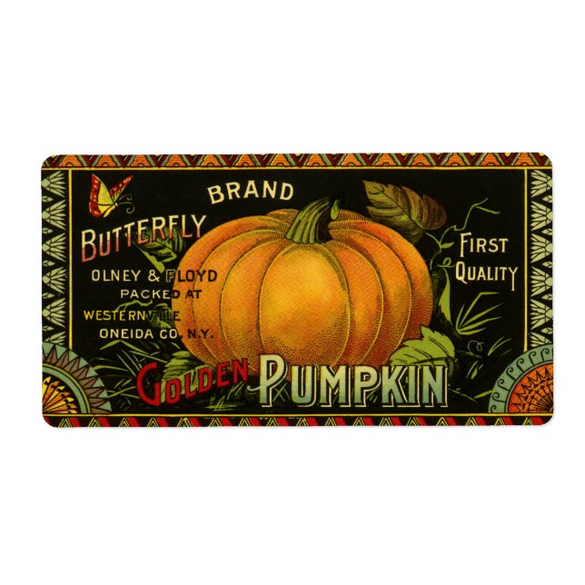Vintage Can Label Art, Butterfly Pumpkin Vegetable (Front)