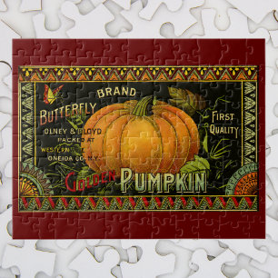 Vintage Can Label Art, Butterfly Pumpkin Vegetable Jigsaw Puzzle