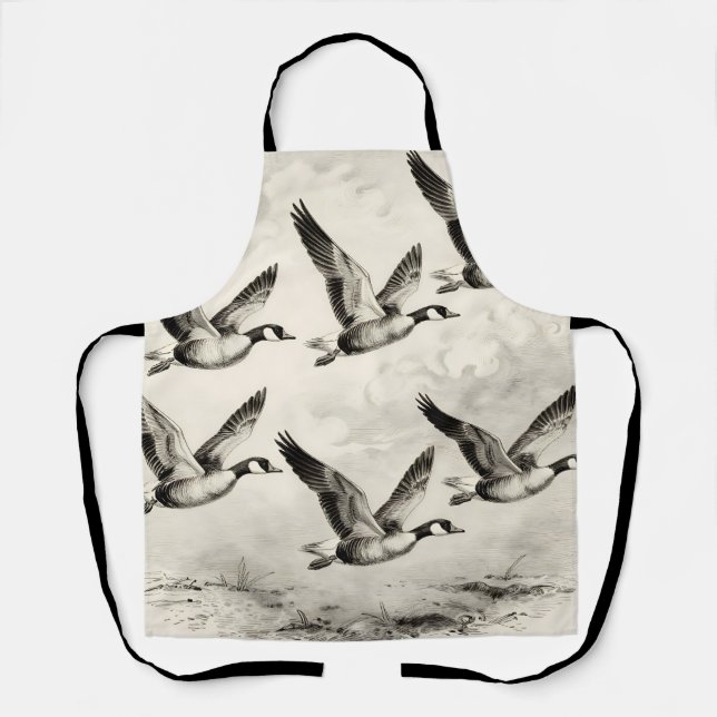 Vintage Canada Geese in Flight Engraving Apron (Front)