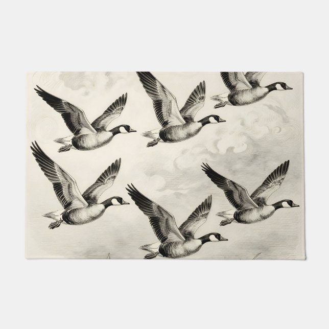 Vintage Canada Geese in Flight Engraving Doormat (Front)