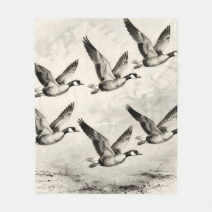 Vintage Canada Geese in Flight Engraving Fleece Blanket